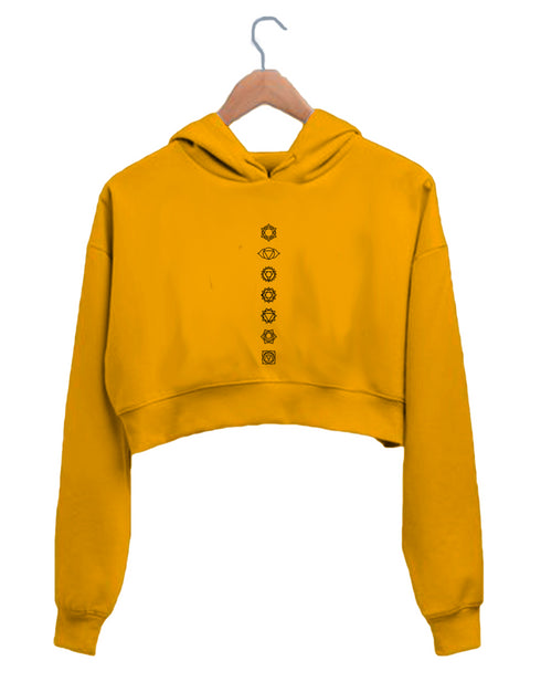 Quirkipedia 7 Chakras Minimal YOGA Fitness, Positivity, Mindfulness Womens Crop Hoodies
